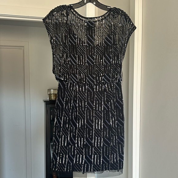 Aidan Mattox Geometric Beaded Blouson Cocktail Dress - Picture 3 of 6
